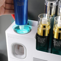 Toothbrush Holder Bathroom Accessories Cosmetic Organizer Storage Box Automatic Toothpaste Dispenser Squeezer Wall-mounted