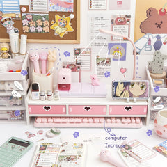 Kawaii Storage Rack Storage Desk Computer Material Stationery Supplies Cute Desktop  Monitor Increase Rack Office Accessories