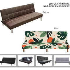 Flat print stretch sofa bed armless sofa cover green plant pattern on beige background