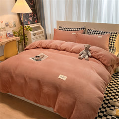YICKYUE  -  Milk Velvet Bedding Set Thousand Bird Checker Thicken Winter Warm Four Piece Sets Quilt Cover Bed Linen Pillowcase Bedroom Decor