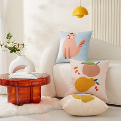 Square Cushion Cover Woven Home Decor for sofa cushion Tufted Throw Pillow Case Boho Cute Cartoon Flower Cat Fruit Pattern
