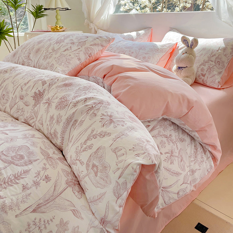 YICKYUE  -  INS Plant Print Bedding Set Fashion Washable Duvet Cover Without Comforter Pillowcases Sheet for Student Soft Home Textile