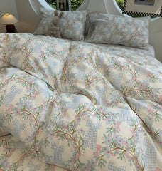 YICKYUE  -  Cute fresh flower blue bow bedding set 1.2 1.5 1.8 2.0,twin full queen king cotton home textile bed sheet pillowcase quilt cover