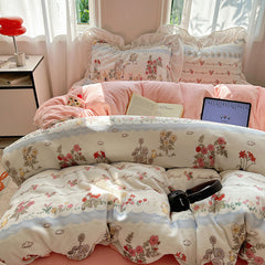 YICKYUE  -  Milk Velvet Bedding Set Winter Warmth Double Sided Thicken Four Piece Set Bed Linen Quilt Cover Sheet Pillowcase Bedroom Decor