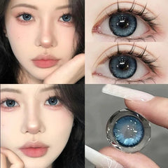 YICKYUE  -  2PCS Korea Colored Contact Lenses Myopia  Degree -0.00 to -8.00 Blue Eyes Beauty Pupil  Makeup Gray Lens Fast Shipping