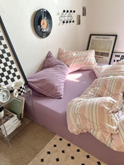 YICKYUE  -  Vintage Pastel Pink Stripes Bedding Set