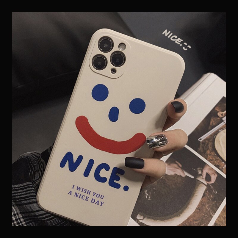 Smiley Liquid silicone phone case for iphone xr xs max x 7 8 plus 12 11 pro max mini cute cartoon cover conque shell