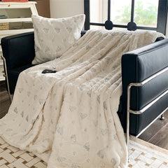 YICKYUE  -  Solid Color Christmas Tree Embroidery Casual Single Blanket Rabbit Velvet Winter Thickened Soft Simple Shawl Sofa Blanket