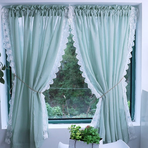 Korean Pink Lace Sheer Curtains for Living Room Thicken Short Tulle Curtain for Kitchen Bathroom Cupboard  Elegant Window Decor