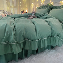 Bedding simple princess wind bed skirt four-piece lace solid color duvet cover bed sheet bedroom dormitory