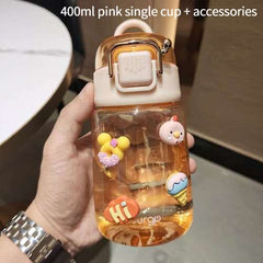 Summer Outdoor Portable Plastic Cup Female Student Children Cute Anti-fall Sports Cup Cartoon Sticker with Scale Water Bottle