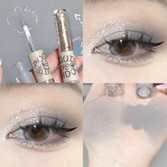 Yickyue Glitter Sequins Liquid Eyeshadow Blue Matte Shimmer Double Head Eye Shadow Highlighter Lasting Waterproof Brightening Eye Makeup