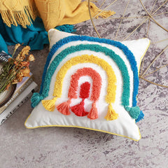 Yickyue New Nordic Throw Tufted Pillow Case Hand embroidery rainbow Office Sofa Car Cushion Cover retro fall decorations pillows cover