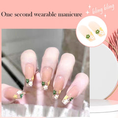 Fake Nail Coffin Shape 24pcs Floral Nail Tips Design Sweet Full Cover Nail Tips Elegant Fingernails Stickers Free Shipping Items