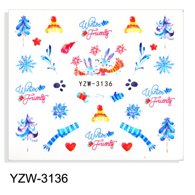 Xmas Winter Water Nail Stickers Christmas Cartoon Santas Snowman Decals New Year Nails Art Manicure Decoration Tips