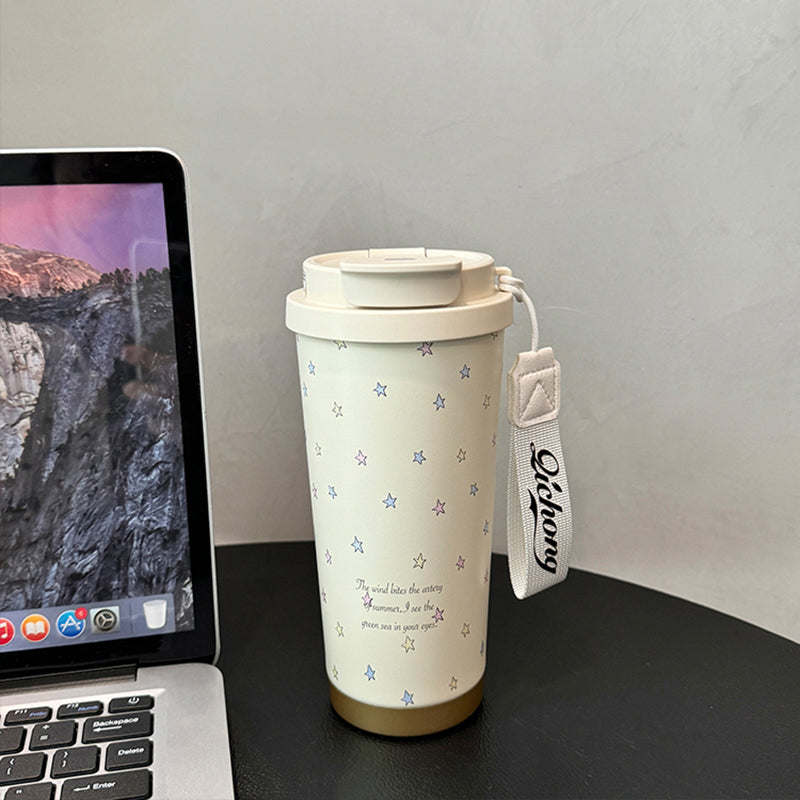 YICKYUE  -  Kawaii Star Thermal Water Bottle With Filter Straw Cute Coffee Tumbler Cups Stainless Steel Girl Thermos Cup For Hot Cold Drinks