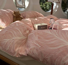 YICKYUE  -  Vintage french pastoral leaf pink bedding set,twin full queen king sand cotton home textile bed sheet pillow case quilt cover