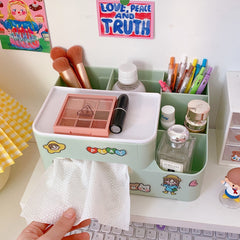 W&G INS Kawaii Storage Box Multi Grid Desktop Make Up Organizer Living Room Bedroom Multifunction Tissue Box Jewelry Organizador