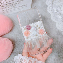 Handmade For Samsung s21 ultra DIY case Cartoon Customized phone Cover Galaxy  s20 plus cream shell s20 pink lace girl gift s21