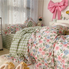 100%Cotton Single Queen Double size Bedding Sets for Girls Vibrant Flowers Down Comforter Cover Zipper Bed Sheet Pillow shams