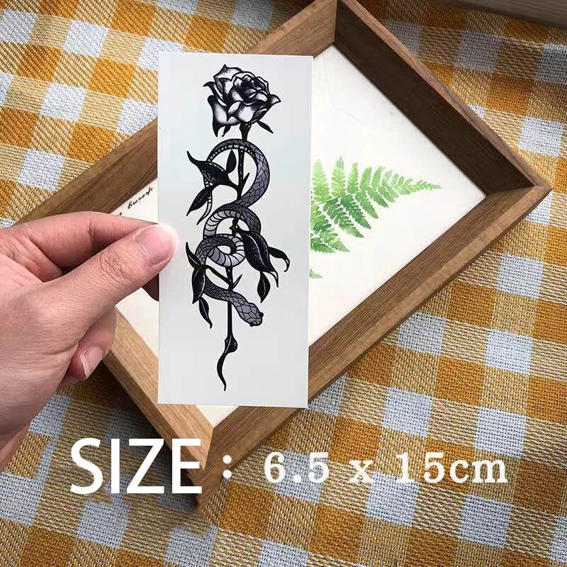 Waterproof Temporary Tattoo Sticker Black White Rose Flower Mamba Snake Design Body Art Fake Tattoo Flash Tattoo Arm Male Female