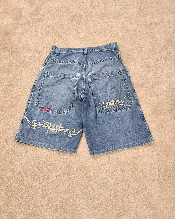 Hearujoy  Shorts Y2K Hip Hop Graphic Retro Blue Baggy Jeans Denim Gym Shorts Pants Mens Womens New High Waist Basketball Shorts