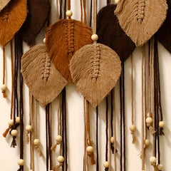 Handmade Boho Leaf Macrame Hanging Tapestry Autumn Maillard Home Room Decoration Accessories Aesthetic Wall Art Holiday Decor
