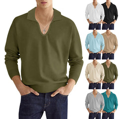 Hearujoy Autumn Men's Polo Shirt Solid Long Sleeve V-neck Breathable Tops Fashion Casual Polos Collar Tshirts Clothing For Men Streetwear