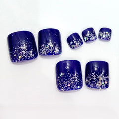 24Pcs Glitter Silver Artificial Fake Toe Nails Smile Star False Toenail  DIY Foot Nail Art Tips With Design Manicure Tools