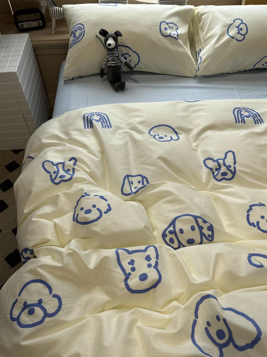 Yickyue  -  Fashion cute cartoon dog blue bedding set kid teen,twin full queen king cotton home textile bed sheet pillow case quilt cover