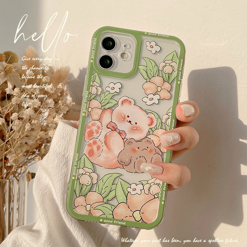 Good friend bear soft silicone phone case for iphone 12 mini 11 pro max 8 7 plus x xr xsmax cute cartoon lovely conque cover