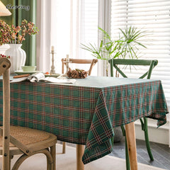 Yickyue Gerring Christmas Tablecloth Dyed Green Plaid Holiday Village Home Textile New Year Rectangular Tablecloths Dining Table Cover