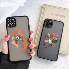 Art Retro Abstract Geometry Frosted Floral Shockproof Phone Case For iPhone 11 12 13 Pro Max Mini X XR XS 7 8 Plus SE 2022  Back