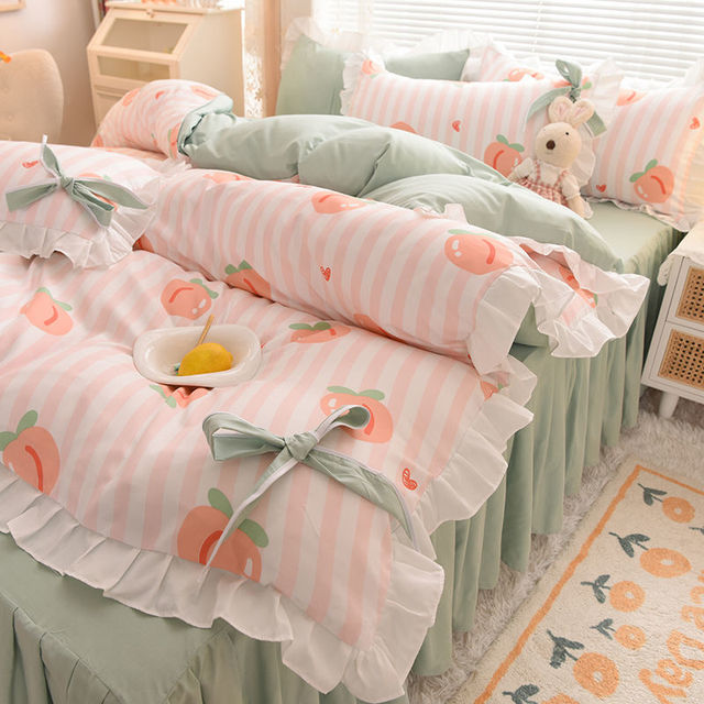 Pastoral Style Bedding Set Cotton 3/4pcs Floral Duvet Cover with Pillowcases Cute Flowers Bed Skirtwith Zipper Quilt Cover