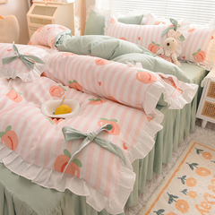 Pastoral Style Bedding Set Cotton 3/4pcs Floral Duvet Cover with Pillowcases Cute Flowers Bed Skirtwith Zipper Quilt Cover