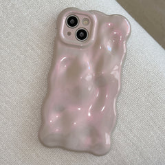 YICKYUE  -  3D Bubble Wave Pattern Phone Case For iPhone 16 15 14 13 12 11 Pro Max Pearl Powder Color Soft Shockproof Back Cover