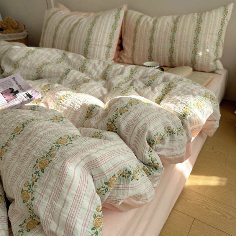 YICKYUE  -  Korean Style 60S Cotton Jacquard Bedding Set - Instagram Aesthetic Duvet Cover & Pillowcases