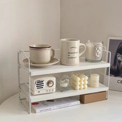 Yickyue White Tabletop Sundry Storage Shelf,Student Hostel Storage Rack,Perfume Cup Finishing Rack,Double Deck Single Layer Storage