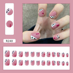 Leopard Black White Fake Nails With Glue Designs Short Round Artificial Nails Tips Press On Nail False Nail Tips Set Manicure
