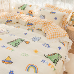YICKYUE  - Korean Bed Skirt Pure Cotton Bed Four-piece Set 100 Cotton