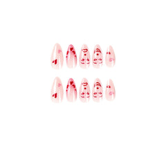 YICKYUE  -  Hot Girl Red Love Heart Clown Face Design Wearable Pink French Fake Art Nails Full Cover Finished False Nails Press on Nail Glue