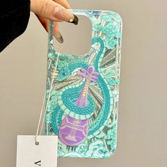 YICKYUE  Green Snake Playing the Piano Phone Case For iPhone 16 Pro Cases iPhone 15 14 13 12 11 Pro Max XS X XR 7 8 Plus Clear Soft Cover