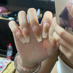 24 Pcs Acrylic Nail Tips Coffin Amber Style Long Jelly Nail Gradient Half Transparent Full Cover Stick On False Nails For Diy