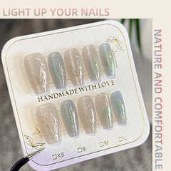 YICKYUE  -  Blue Mermaid Handmade Press on Nails Wearing Armor Radiant Lightning Minimally Elegant Nail Art  Fake Nail
