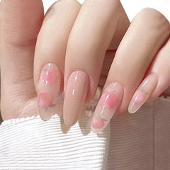 24pcs almond false nails Peach Pink Wear Long Paragraph Fashion Manicure Patch False Nails Save Time Wearable Nail Patch TN