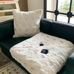YICKYUE  -  Solid Color Christmas Tree Embroidery Casual Single Blanket Rabbit Velvet Winter Thickened Soft Simple Shawl Sofa Blanket
