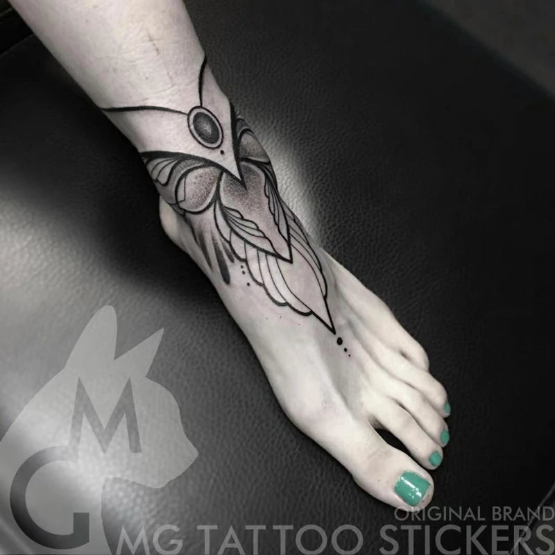 YICKYUE  -  Ankle Feather Anklet Sexy Tattoo Stickers Waterproof Green Leaf Watercolor Tattoo Art Fake Temporary Tattoos Clavicle Shoulder