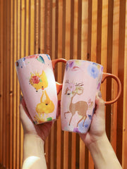 Large capacity mug with spoon ceramic high cup coffee cup lovely girl couple water cup office painting