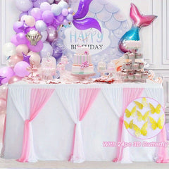 YICKYUE  Albassa Table Skirts for Rectangle or Round Tables Pink Tulle TableCloth with 3D Butterfly for Princess Shower Birthday Party Decorations 9ft*H 30inPink
