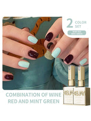 YICKYUE  -  2025 Spring/Summer Viral Wine Red & Mint Green Mini Duo - Brightening Trendy UV Gel Polish Set for Nail Salons